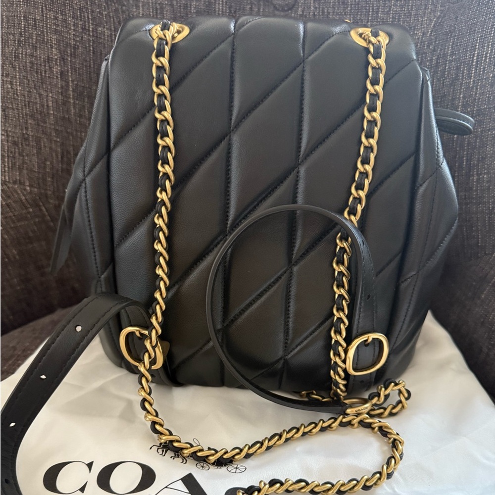 Coach Quilted Tabby Black Backpack with Gold Accents - Picture 3 of 5